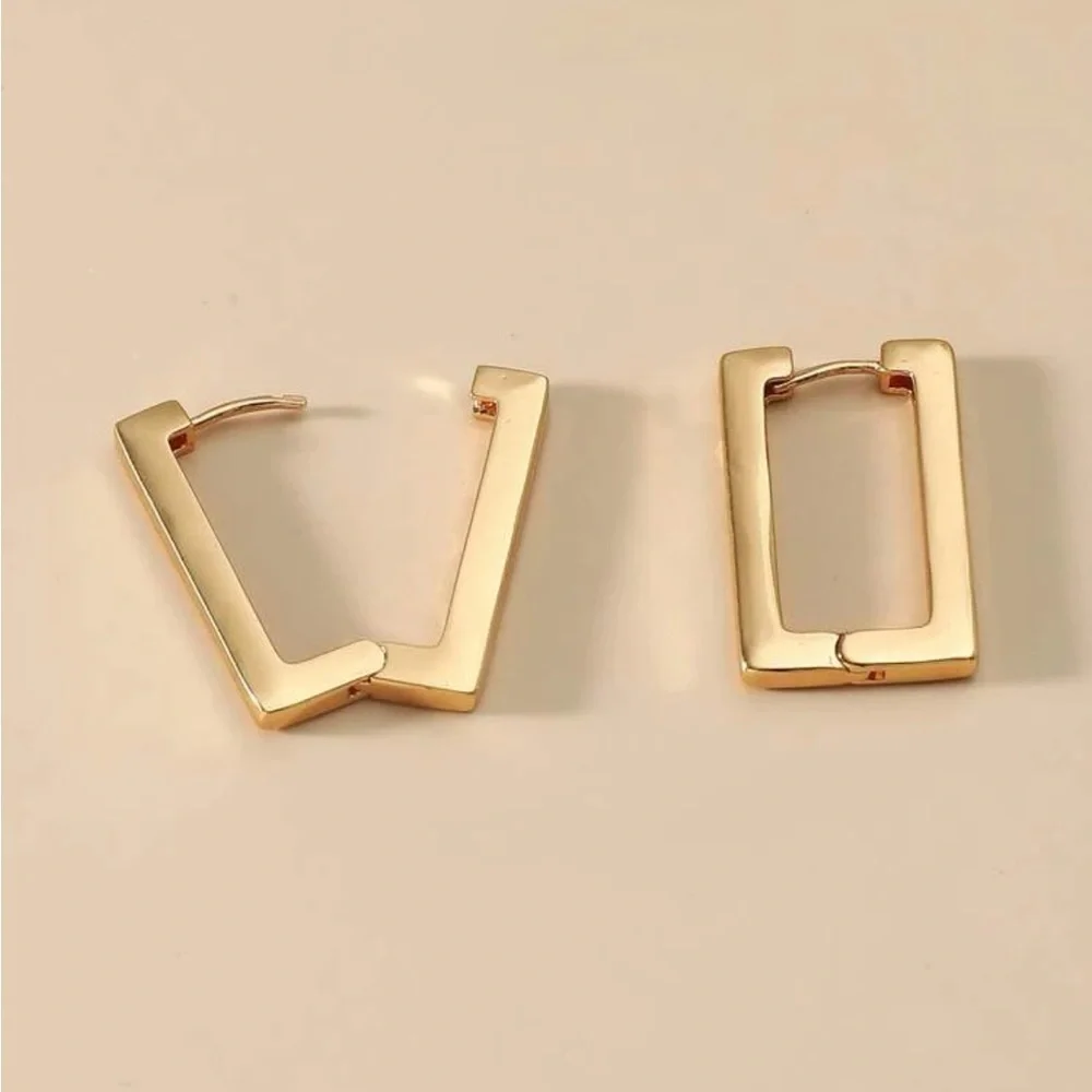 Gold rectangle Geometric Hoop Earrings